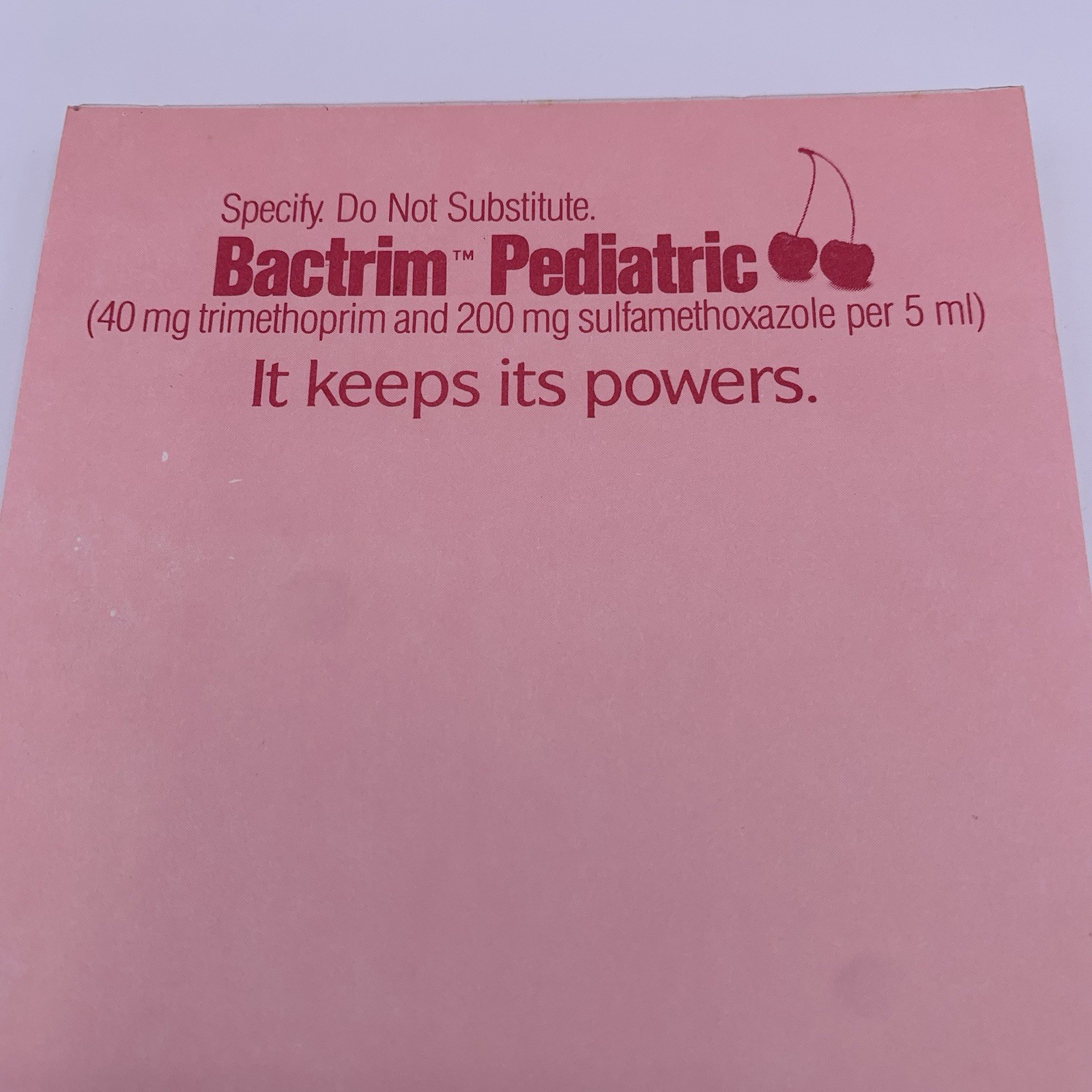 Bactrim Pediatric Roche Note Pads Pharmaceutical Drug Rep Promo Vtg 1988 Cherry