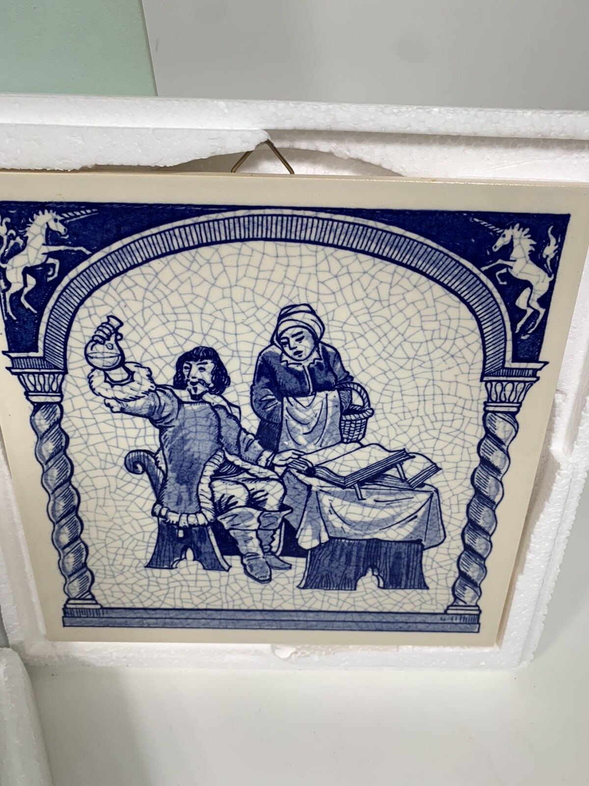 BURROUGHS WELLCOME Pharmacy Pill Tile The Herbalist DELFT Tile Orig Packaging