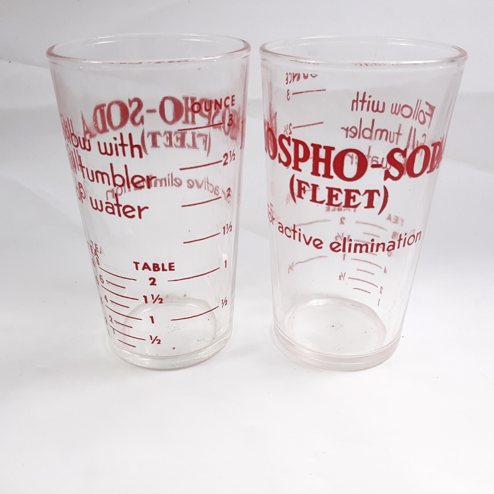 Vintage Hazel Atlas Clear Glasses Dose Cup Advertising PHOSPHO-SODA FLEET