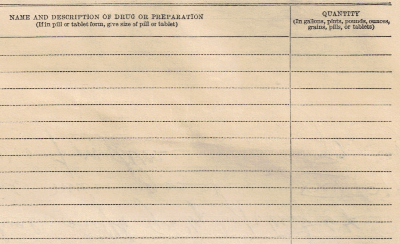 VINTAGE 1939 IRS FORM! INVENTORY OF OPIUM, COCA LEAVES, MARIHUANA, ETC/COMPLETED