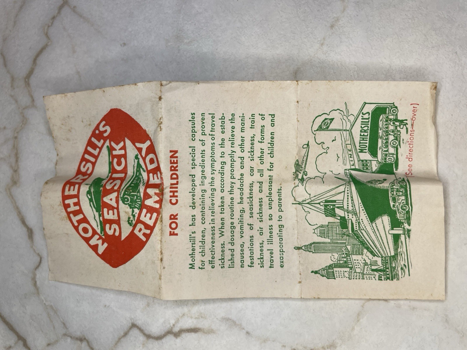 Vintage MOTHERSILL’S Seasick Remedy Medicine Box And Pamphlet – empty