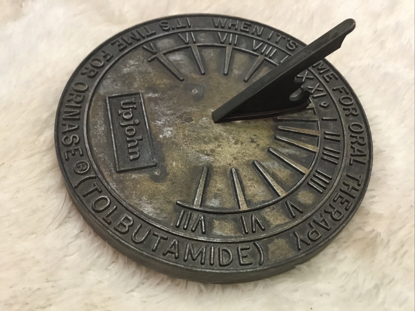 UPJOHN vintage ORAL THERAPY TOLBUTAMIDE small metal sundial drug advertising