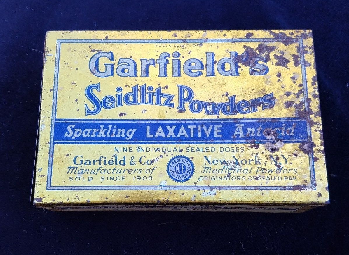 Old Advertising Medicine Tin GARFIELD Seidlitz Powders Garfield & Co New York