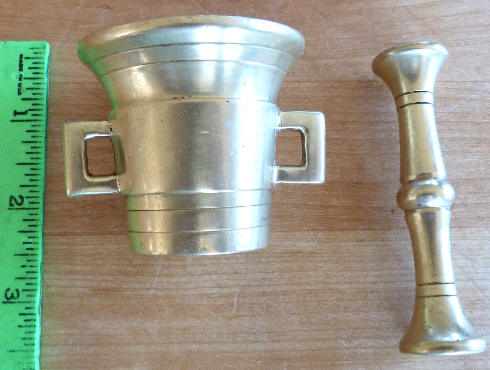 Vintage Brass Mortar and Pestle Herbs Spices Heavy Grinding pot handles 2″ tall