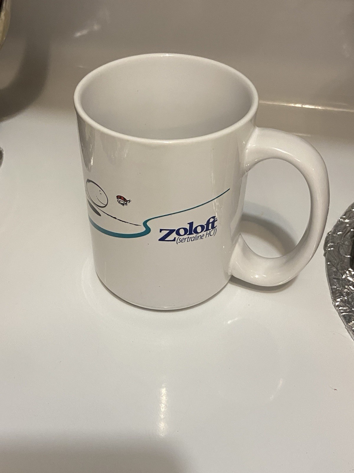 Pfizer Zoloft Coffee Mug Cup White Blue Pharmaceutical Promo Rep Advertising VTG