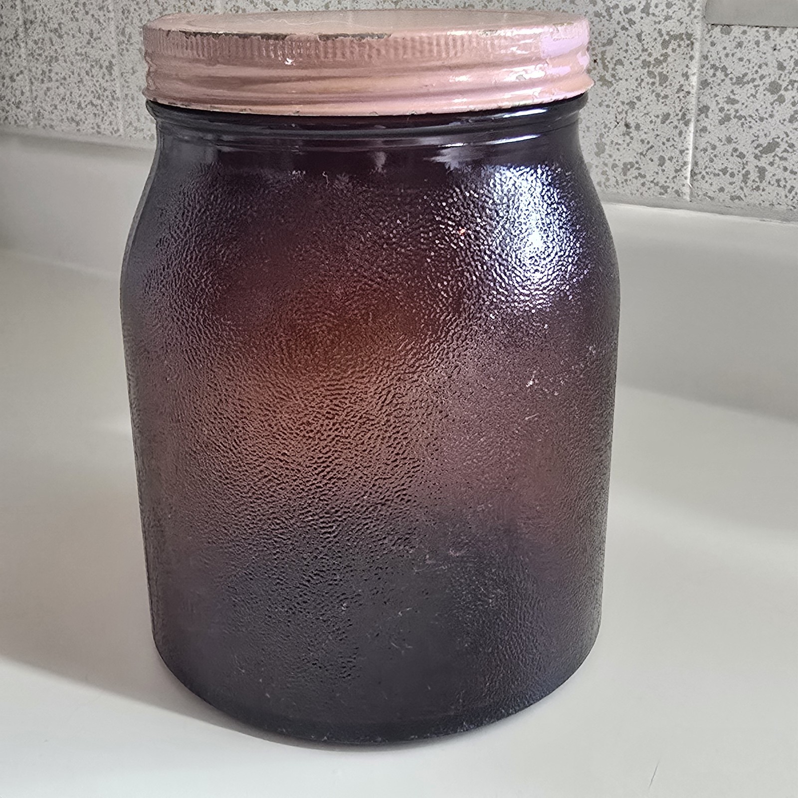 Antique Pharmacy Apothecary Wide Mouth Amber Brown Glass Gallon Jar & Lid RARE