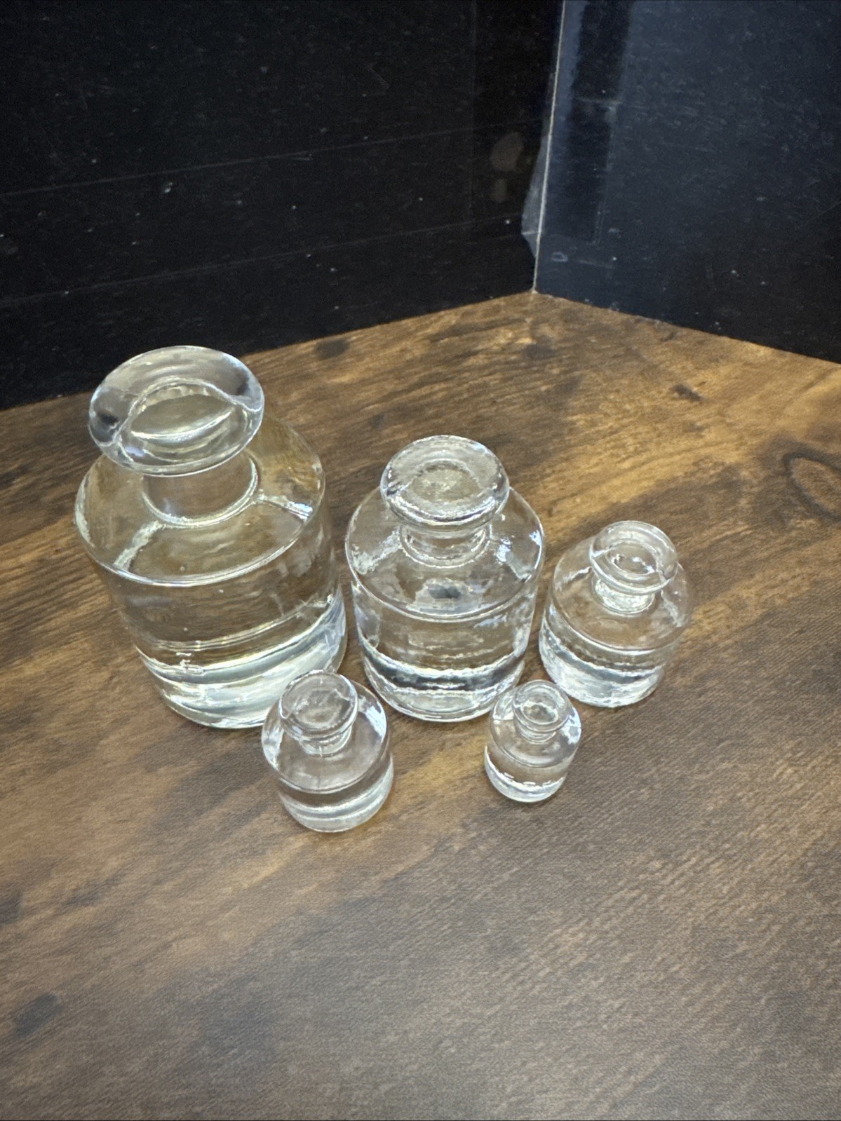 Vintage Decorative Lab Glass Scale Weights Set of 5 Clear Pressed Glass