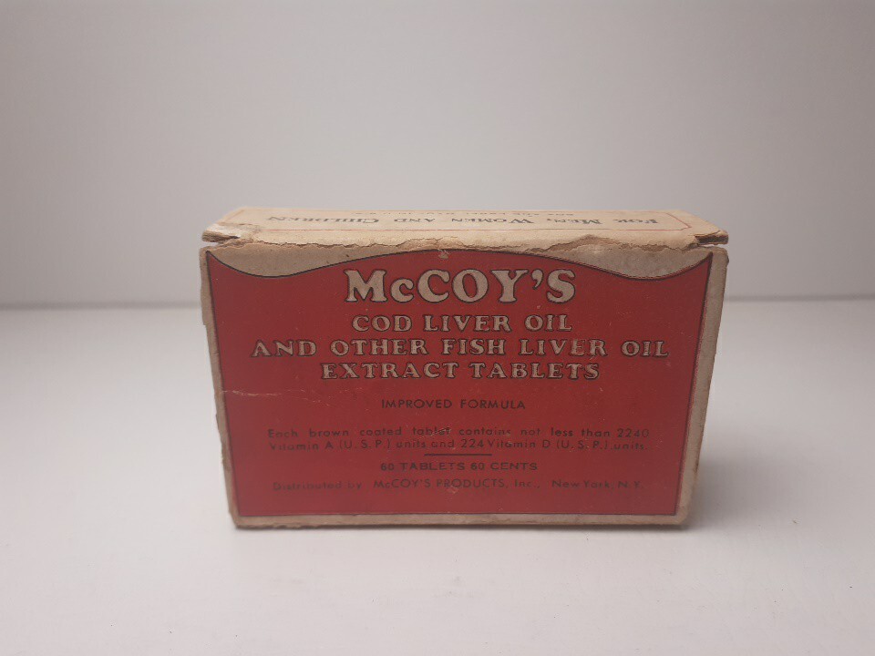 1940-50s Vintage McCoy’s Cod Liver Pills Cardboard Box