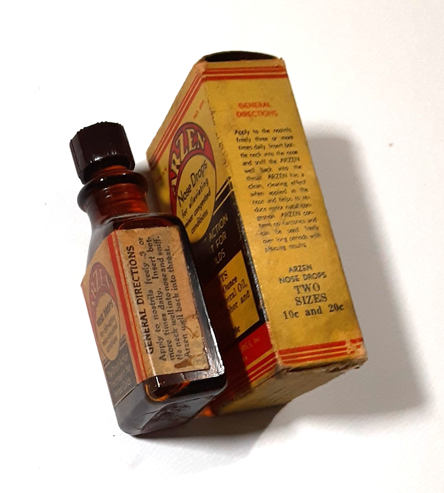Vintage 1939 ARZEN NOSE DROPS Never-Used BOTTLE & BOX~Laboratories, CLINTON, IA.