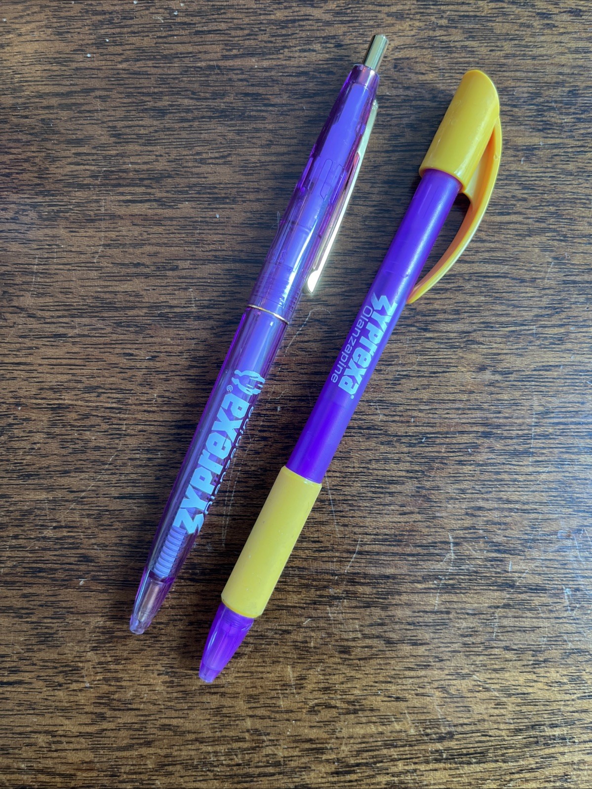 Lot of 2 Drug Rep Zyprexa Symbyax Collectible Pharmaceutical Pens Purple Lilly