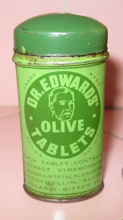 2 Vinatge Medicine Tins Dr. Edwards Olive Tablets & National Epsom Salt