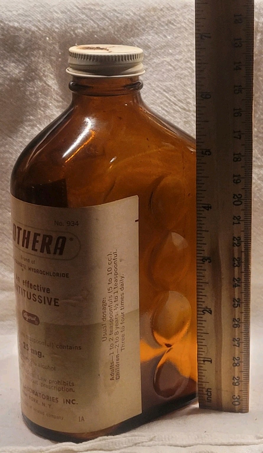Large Empty Vintage Cothera Cough Syrup Bottle by Ayerst w Original Label