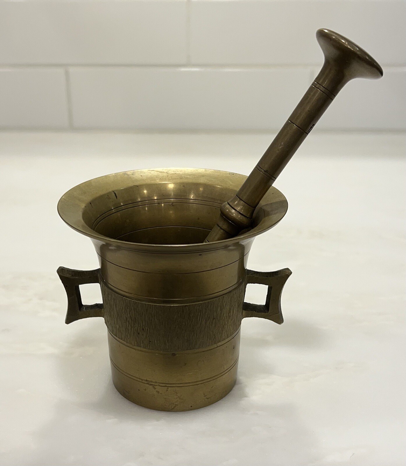 Brass Mortar & Pestle Vintage Rx Apothecary Grinder Pill Crusher Herbs LARGE #4