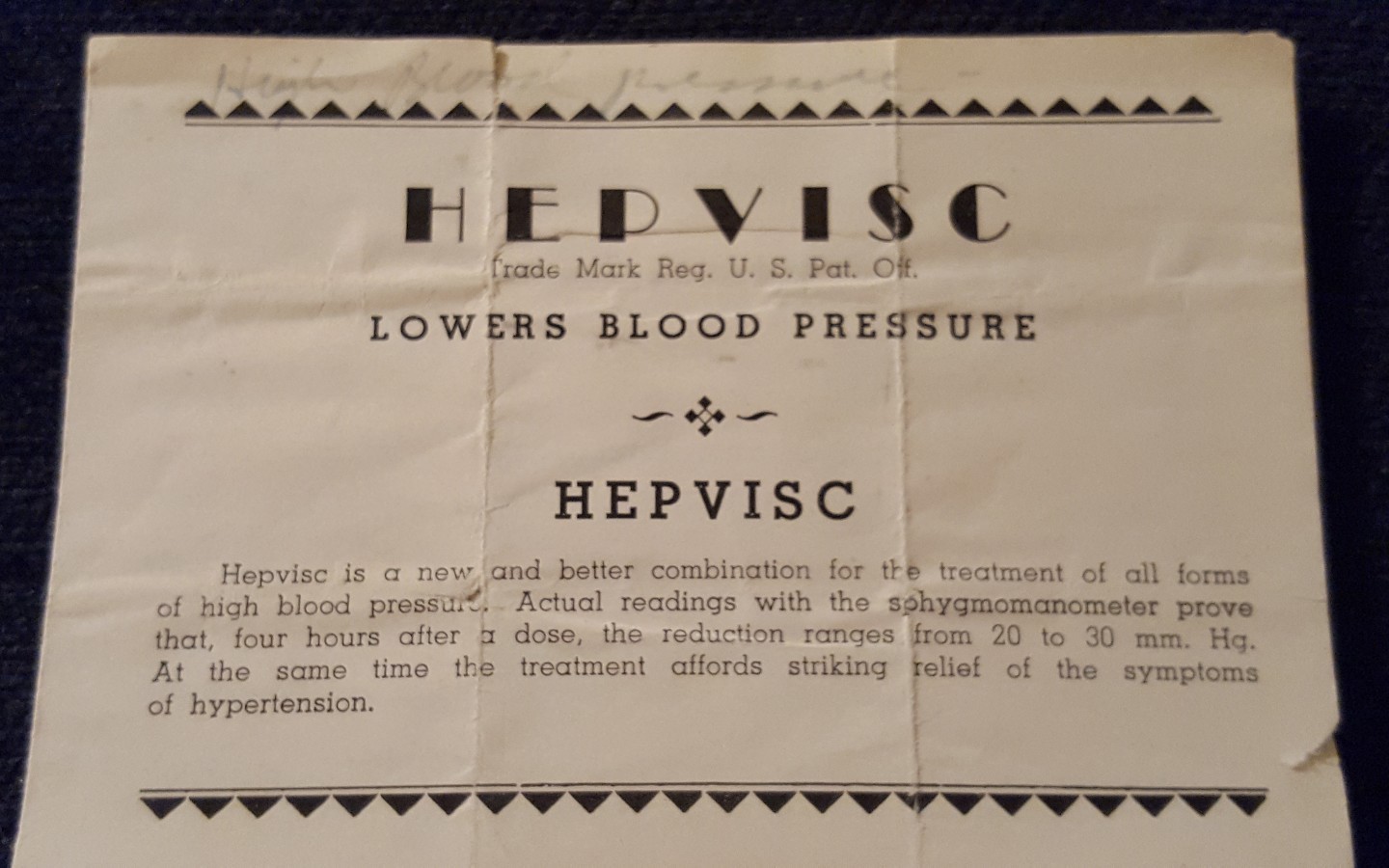 Vintage Medical Advertisement Paper Brochure Hepvisc Drug for High BP Medicine