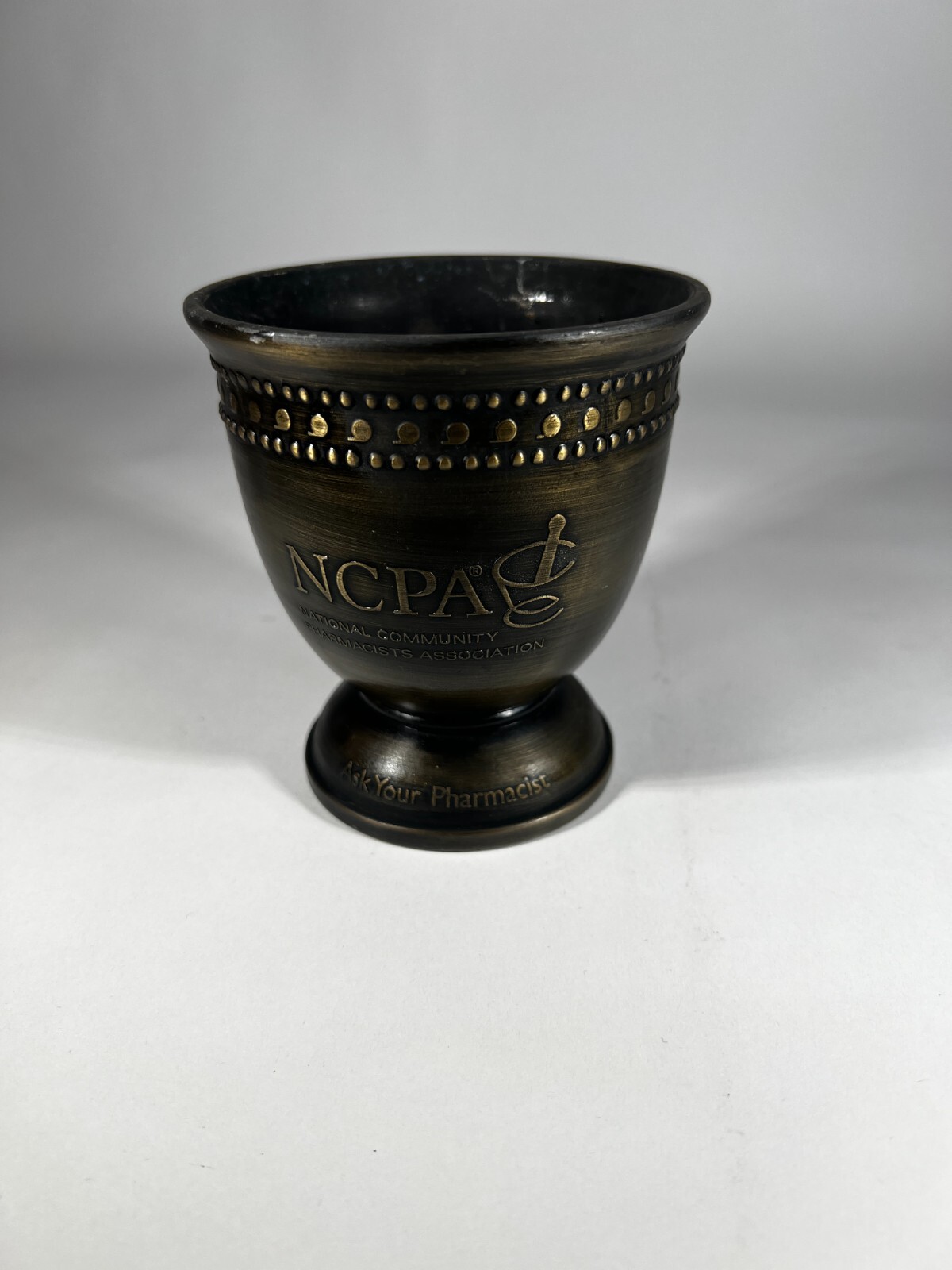 Mortar Vintage Bronze Brass Metal Pharmacopoeia no pestle 4″ Height
