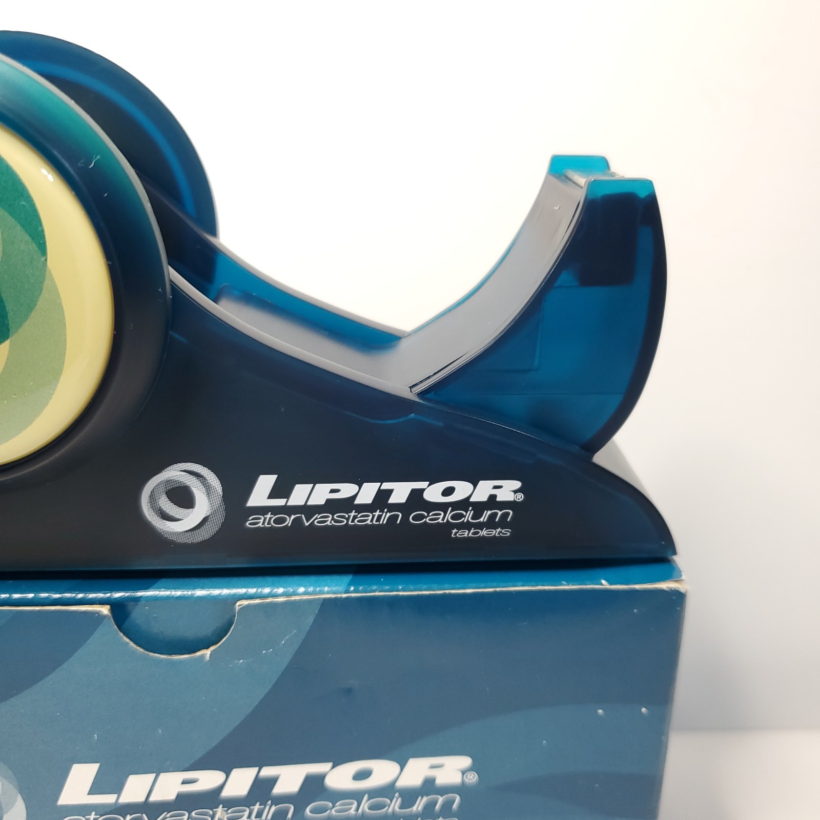 Pfizer Lipitor Translucent BlueTape Dispenser Pharmaceutical Promo 2003 Y2k NEW