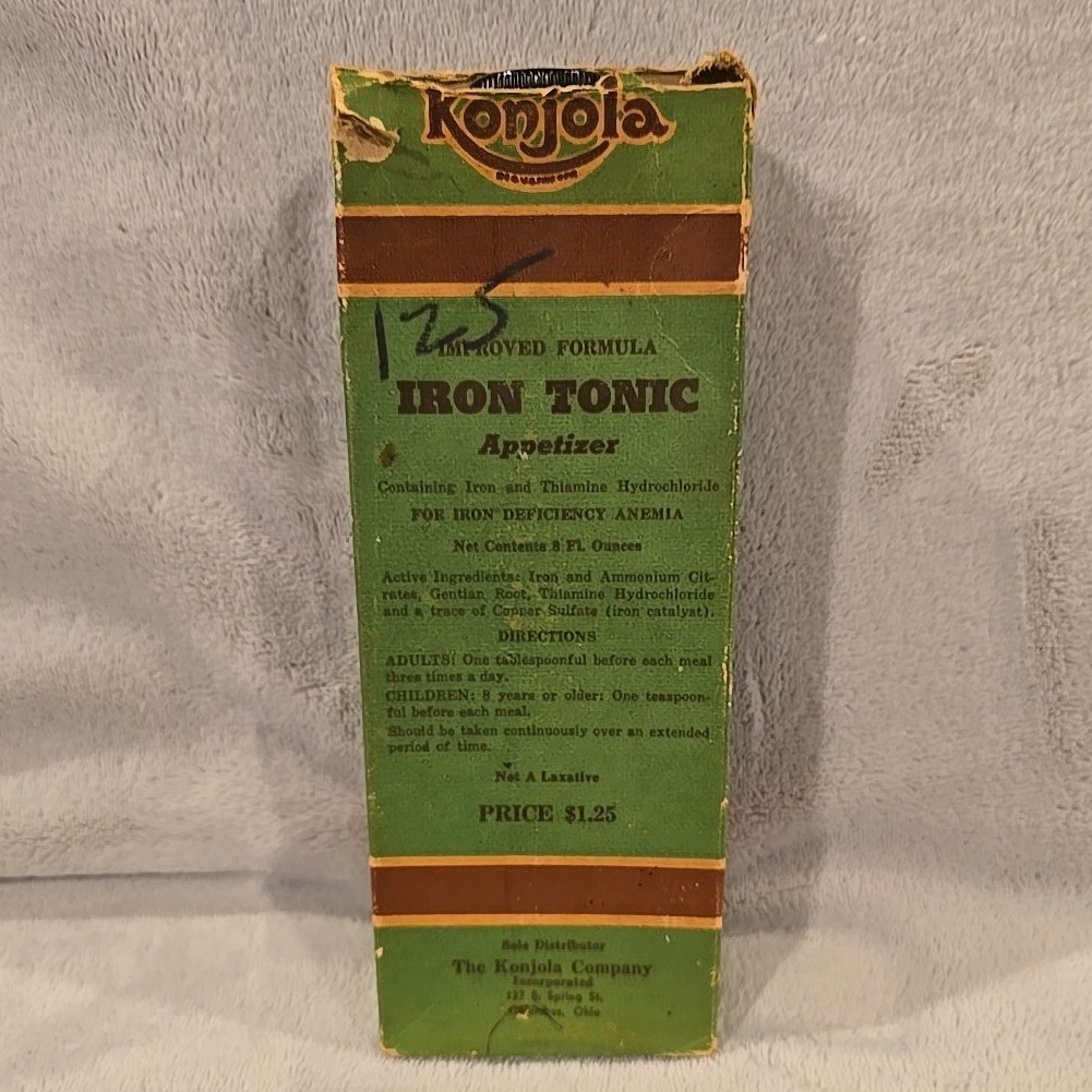 Vintage 1946 Konjola Iron Tonic Appetizer Bottle with Original Box and Insert