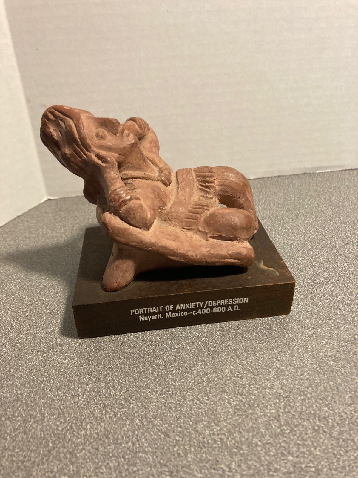 Etraphon Drugs Clay Advertising “Portrait of Anxiety/Depression” Statue on Wood