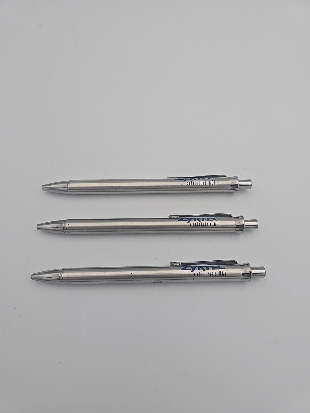 ZYRTEC Silver Green Heavy Metal Medical Drug Rep Pen Collectible Lot 4