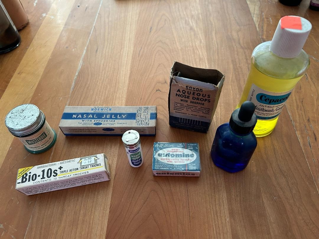 vintage Sinus and Nose Collection: Antomine (quinine), Bio-10-s throat lozenges