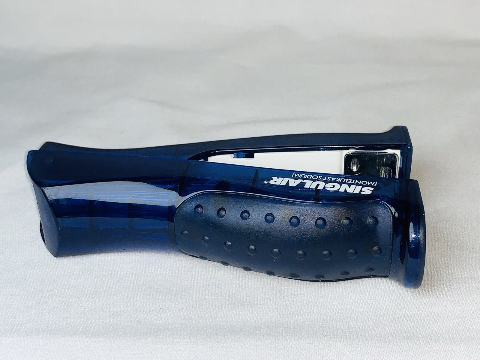 Vintage SINGULAIR Drug Rep Stapler – Blue Stand-Up Desktop Collectible Rare