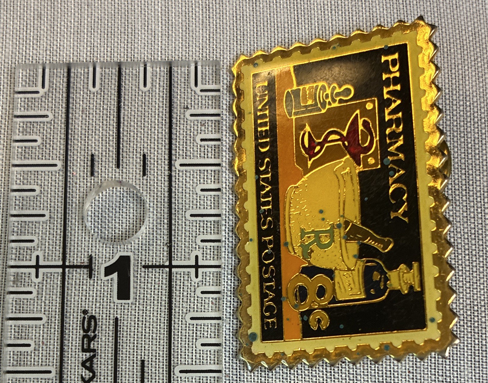 Pharmacy United States Postage 8¢ Stamp-Style Lapel Pinback Pin Santa Ana CA