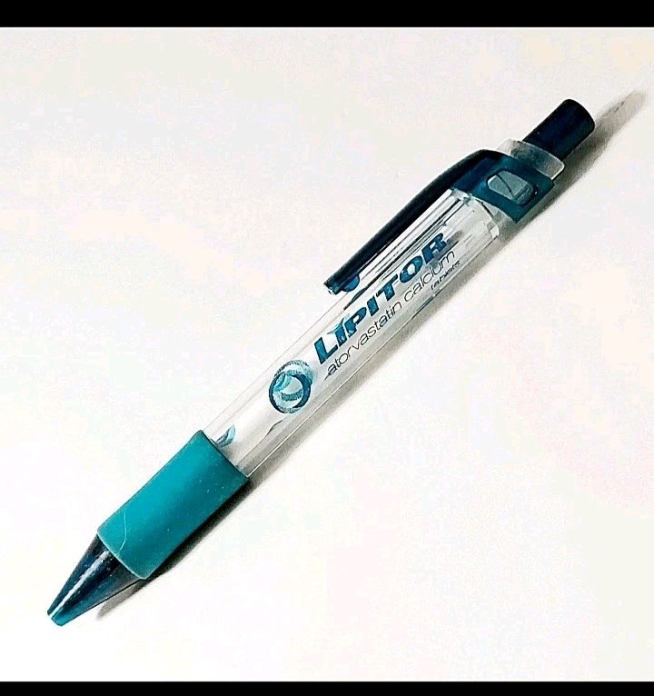 Vintage Pfizer Lipitor Translucent Teal Click Ballpoint Pen Drug Rep Pharmacy