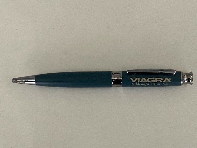  VIAGRA Drug Rep Pen Heavy Metal Night Sky Blue with Hourglass Mid-band, VGC