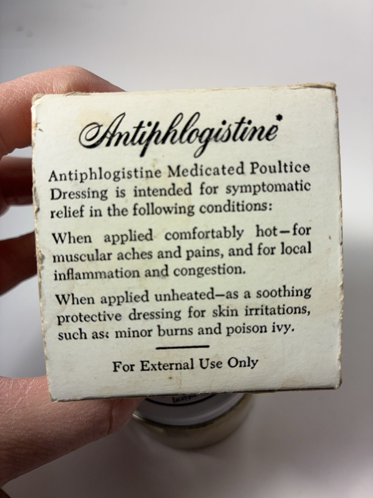 Vtg Antiphlogistine Medicated Poultice Dressing Denver Chemical Canada Glass box
