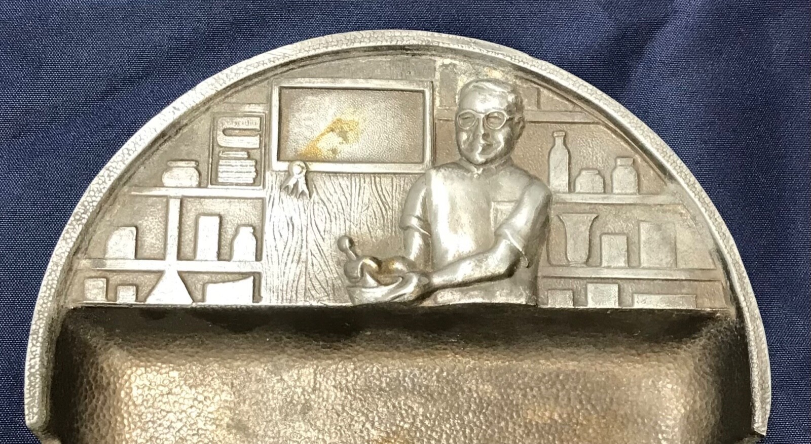 Old Pharmacist Advertising: Rare Vintage Pewter Apothecary Ashtray