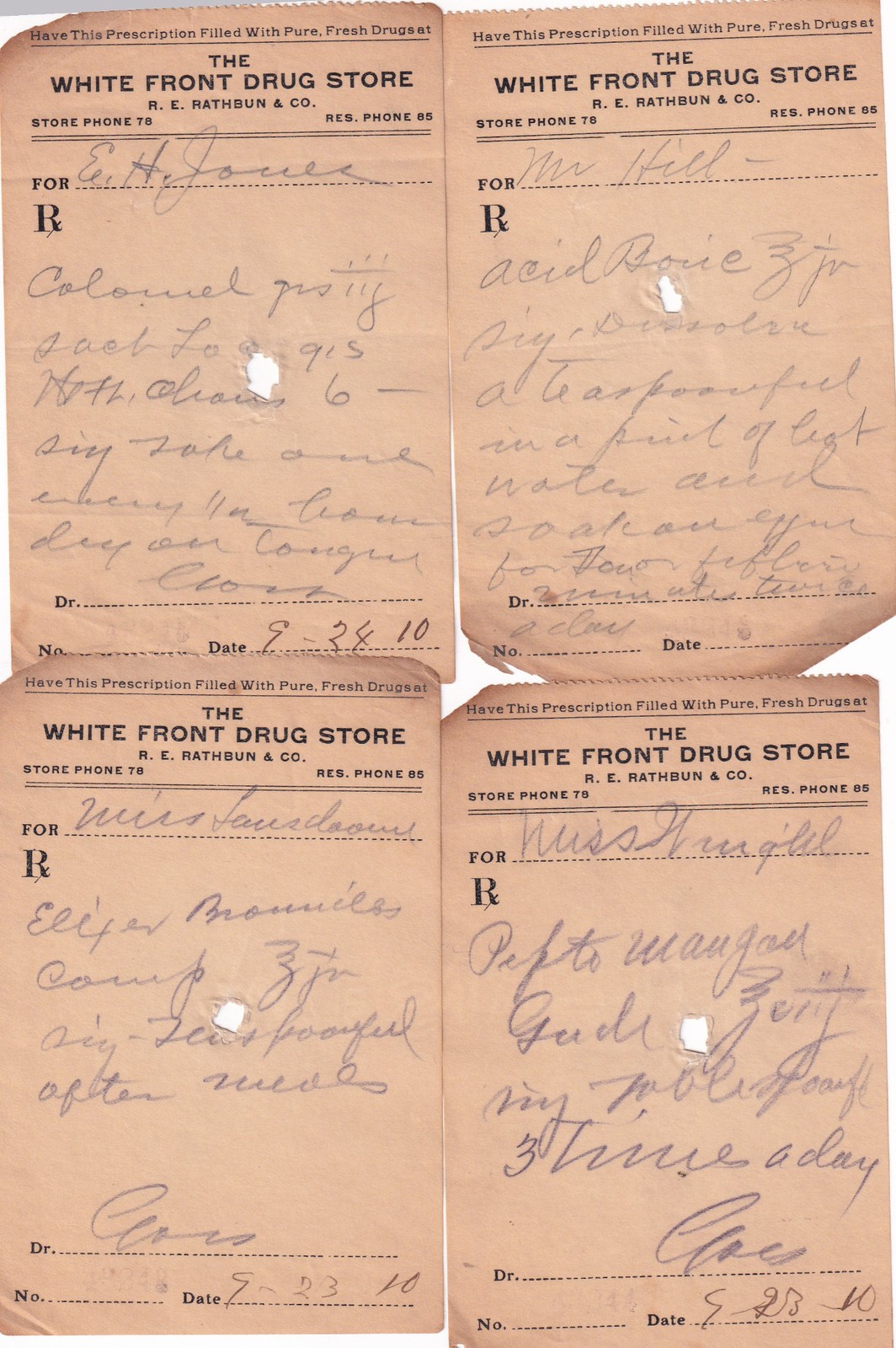 (26) Physician’s Prescriptions Early 1900’s Hand Written White Front Drug Store