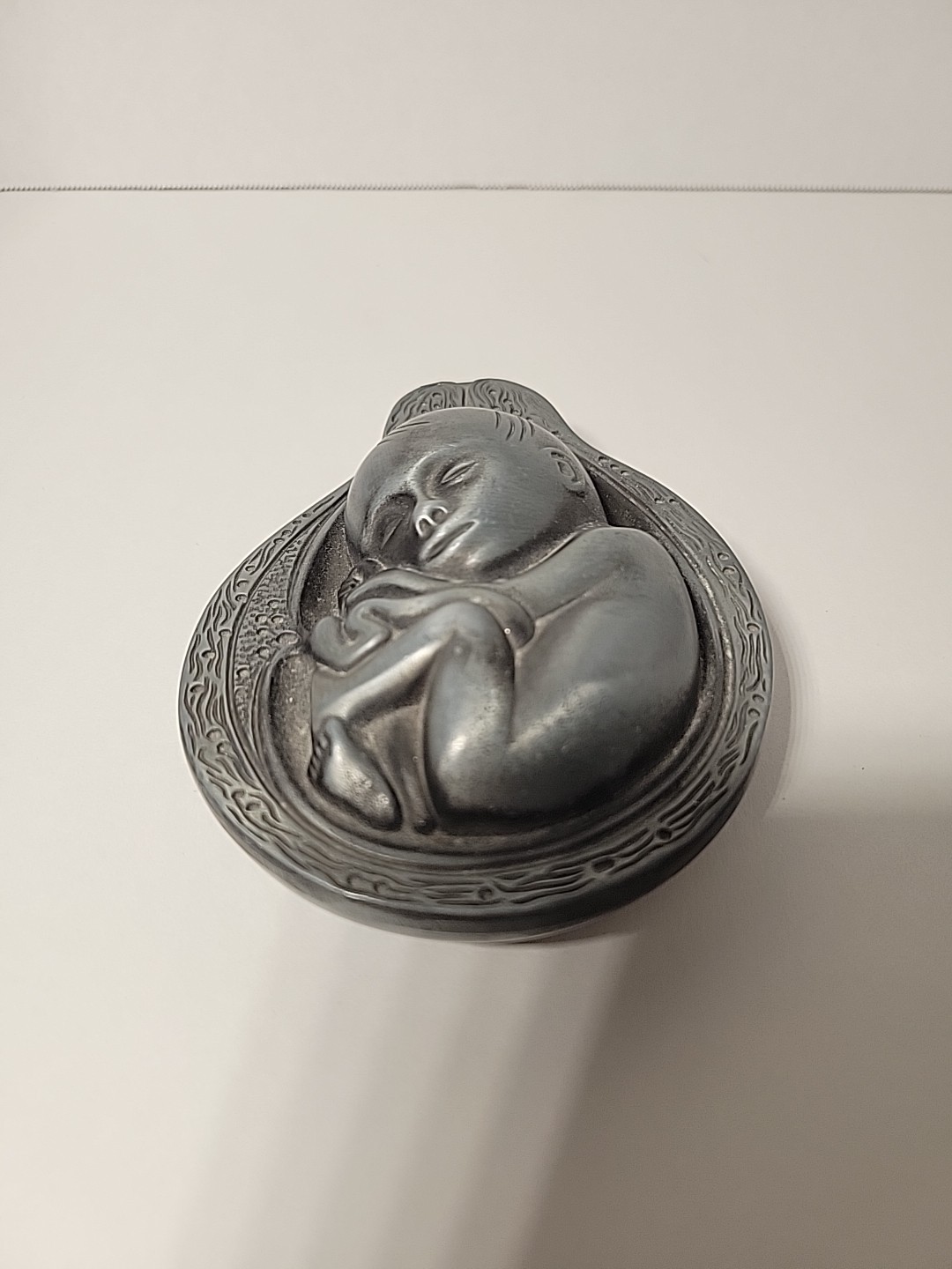 Vtg 1950-60s Parke-Davis Tabron Baby In Womb Fetus Pewter Heavy Paperweight
