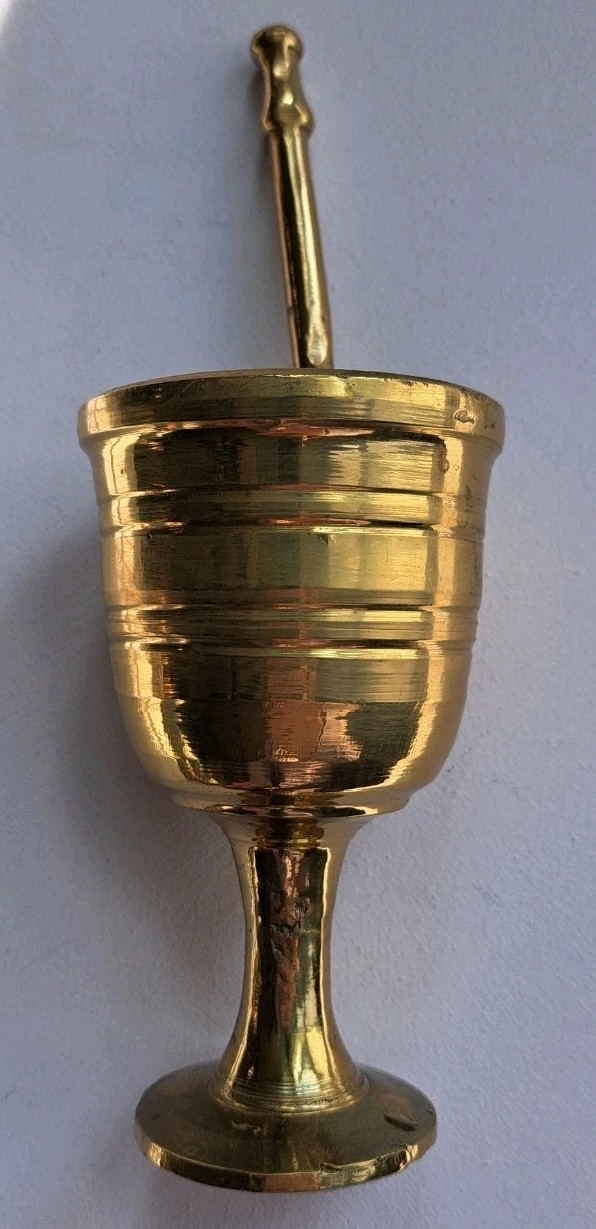 Vintage Heavy Brass SMALL Mortar And Pestle Set Apothecary Metal Gold-tone 4.5″