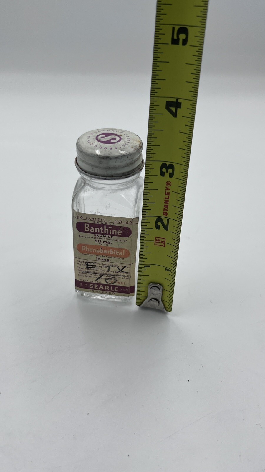 c1950s 100 tablets No.60 Banthine Bromide Searle Co. Bottle ,EMPTY