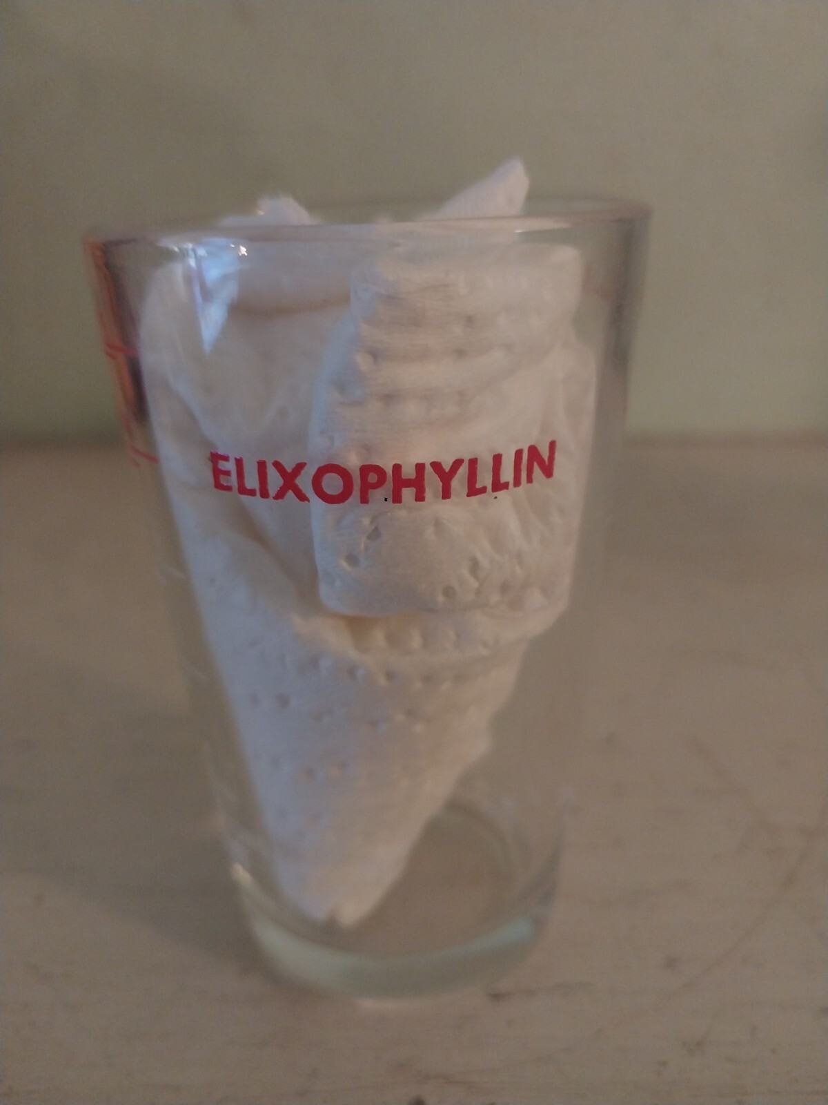 Elixophyllin vintage medical dosage glass or measuring cup – 5 tablespoons