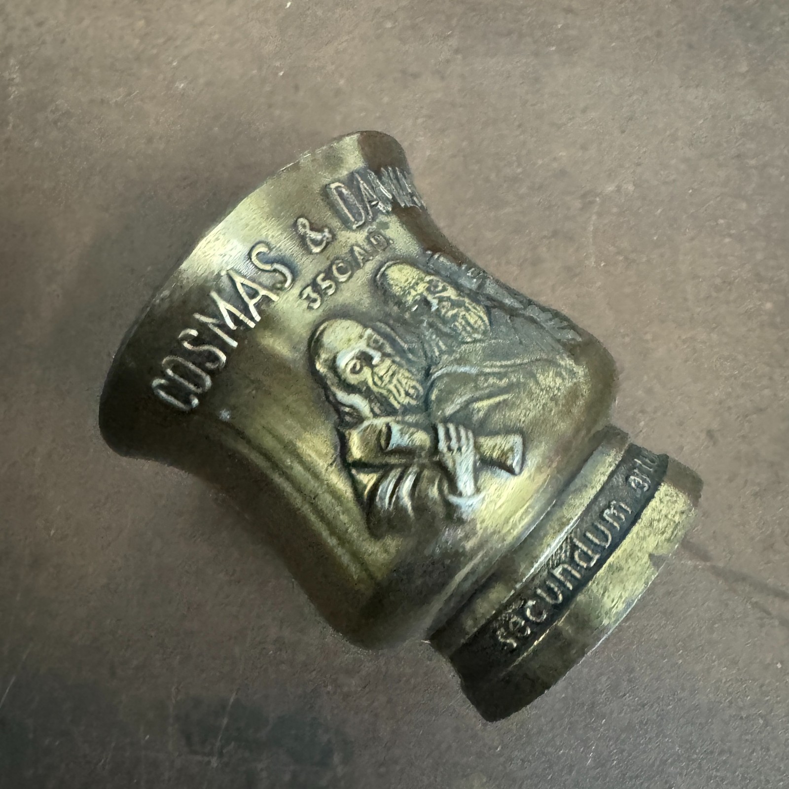 Vtg CORICIDIN Advertising Motor & Pestle Apothecary / Pharmacy – Cosmas & Damian