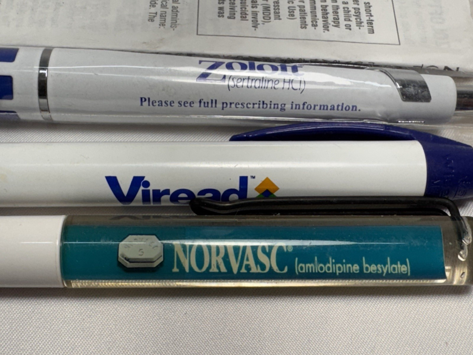 Multiple Pens Zoloft Viread Norvasc Sales Rep Medicine Pharmaceutical Pens VTG