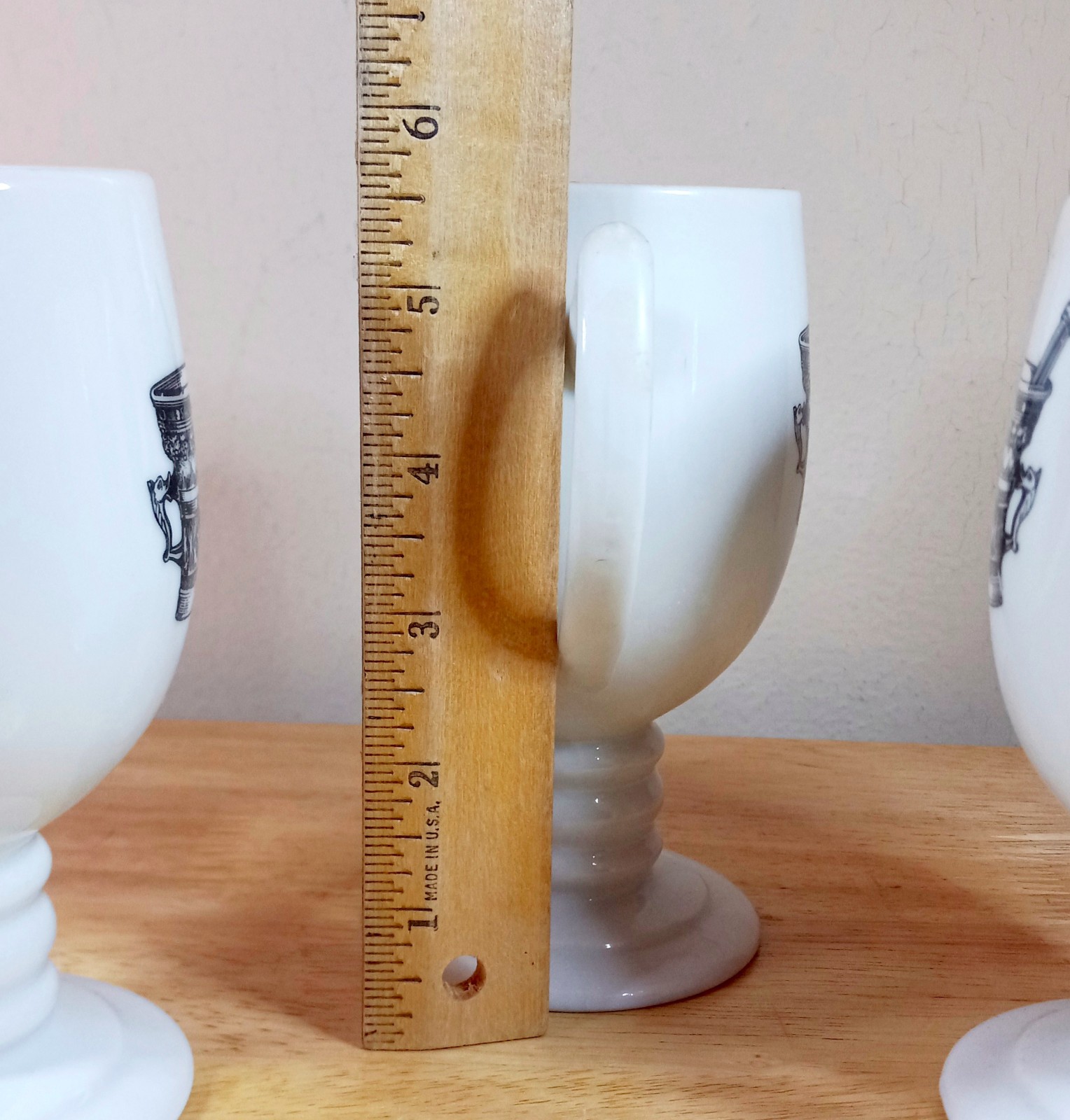 VTG Set of 3 Mortar & Pestle Medicine RX Apothecary Pedestal Mugs White EUC