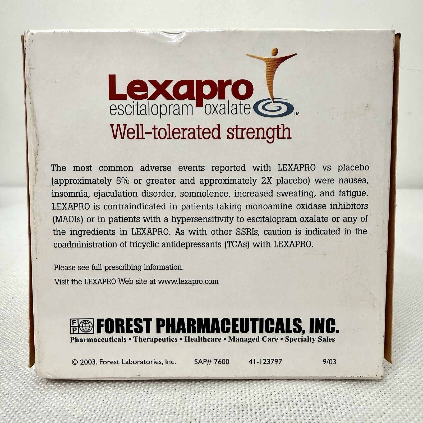 Vintage Lexapro Drug Rep Pharmaceutical Advertising Tissue Box Holder Promo 2003