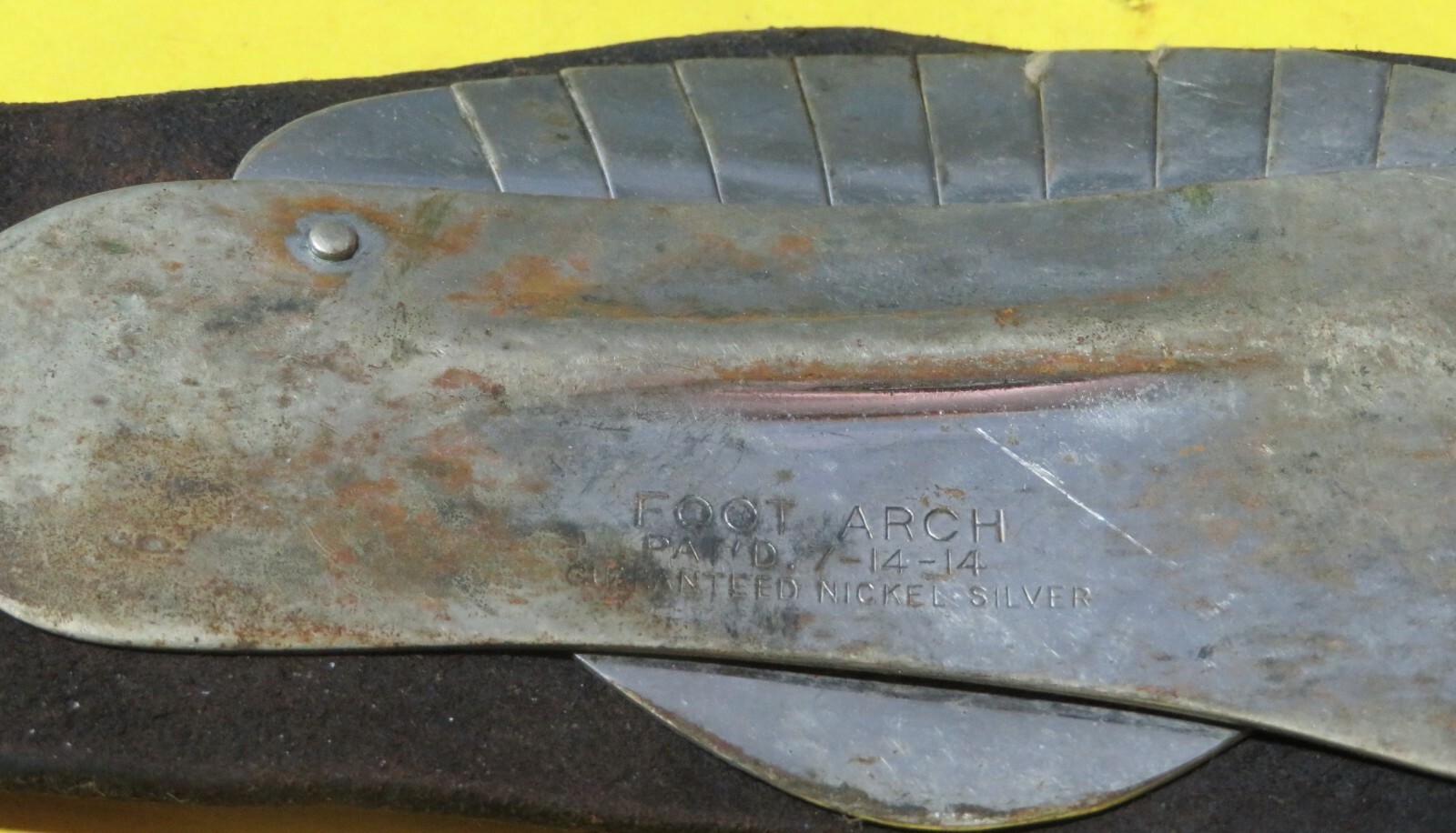 Antique/Vintage Foot Arch Support Nickel Silver Left pat 7-14-14 Medical decor