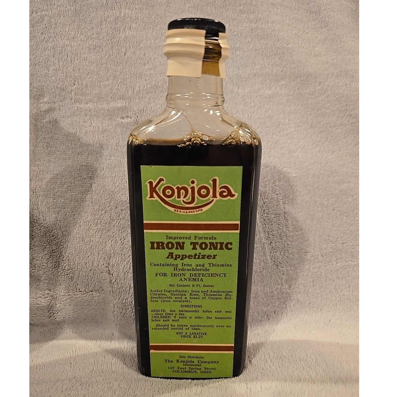 Vintage 1946 Konjola Iron Tonic Appetizer Bottle with Original Box and Insert
