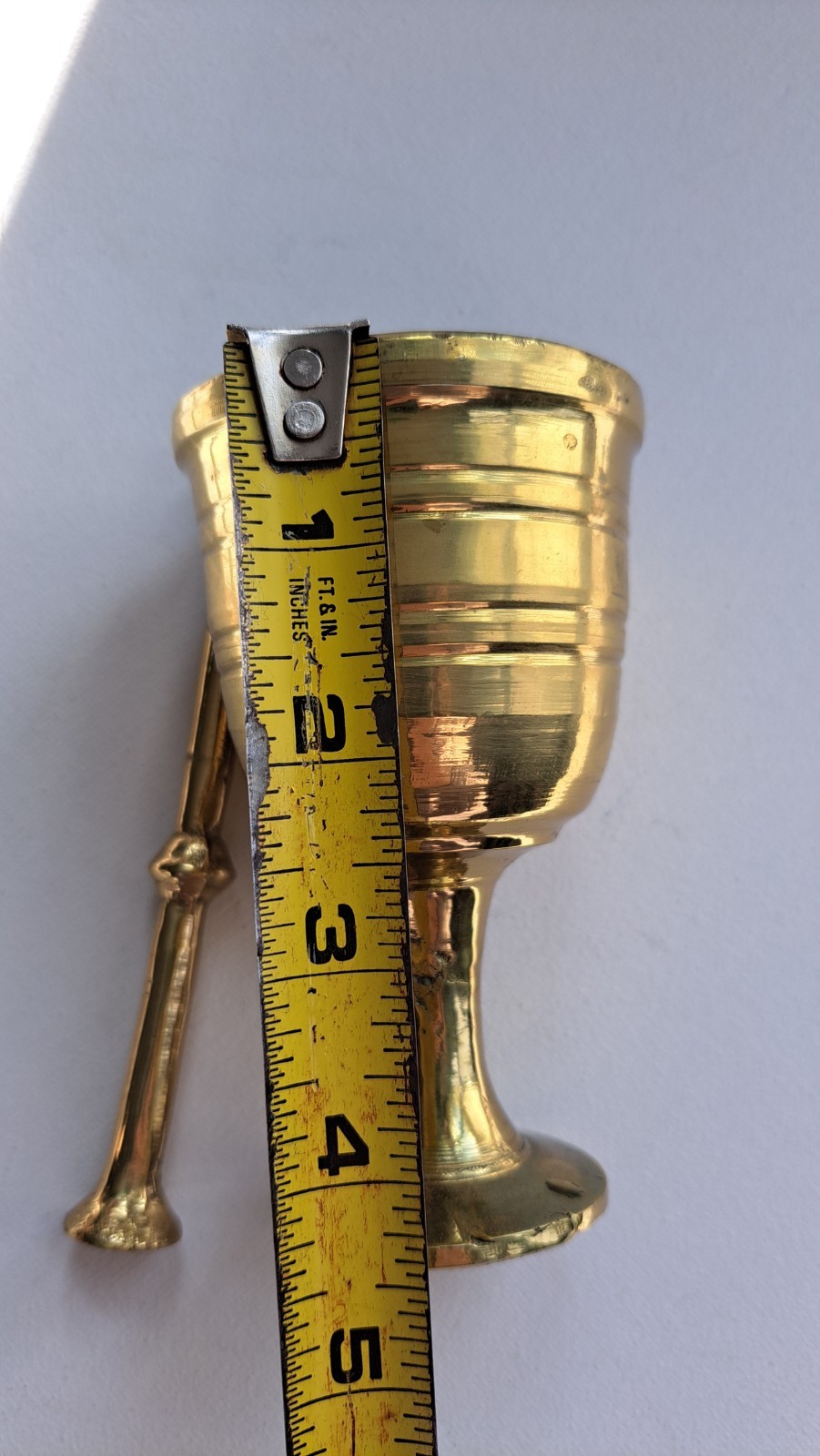 Vintage Heavy Brass SMALL Mortar And Pestle Set Apothecary Metal Gold-tone 4.5″