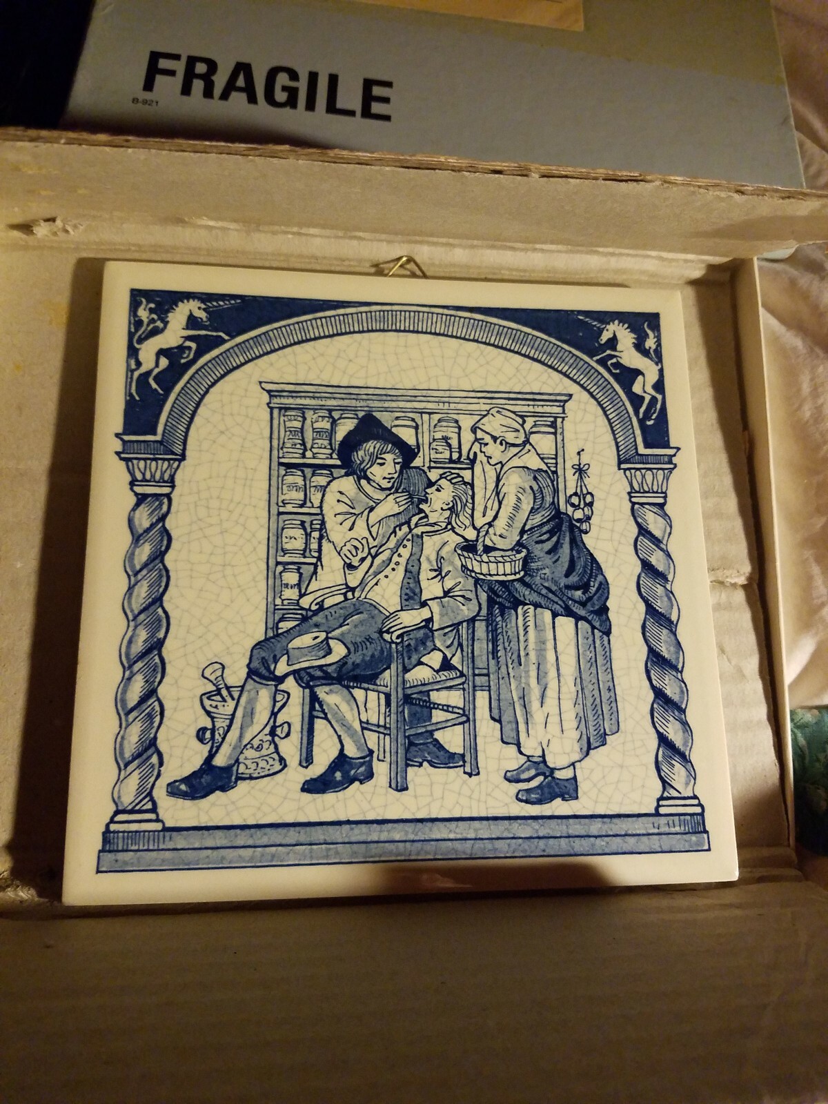 BURROUGHS WELLCOME Pharmacy Pill Tile Handmade DELFT Apothecary #7