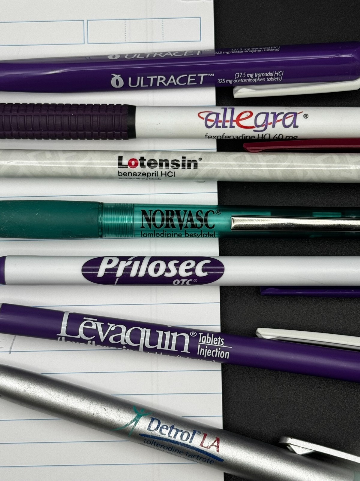 Lot (8) Pharmaceutical / Drug Rep Pens – Levaquin, Norvasc, Prilosec Allegra