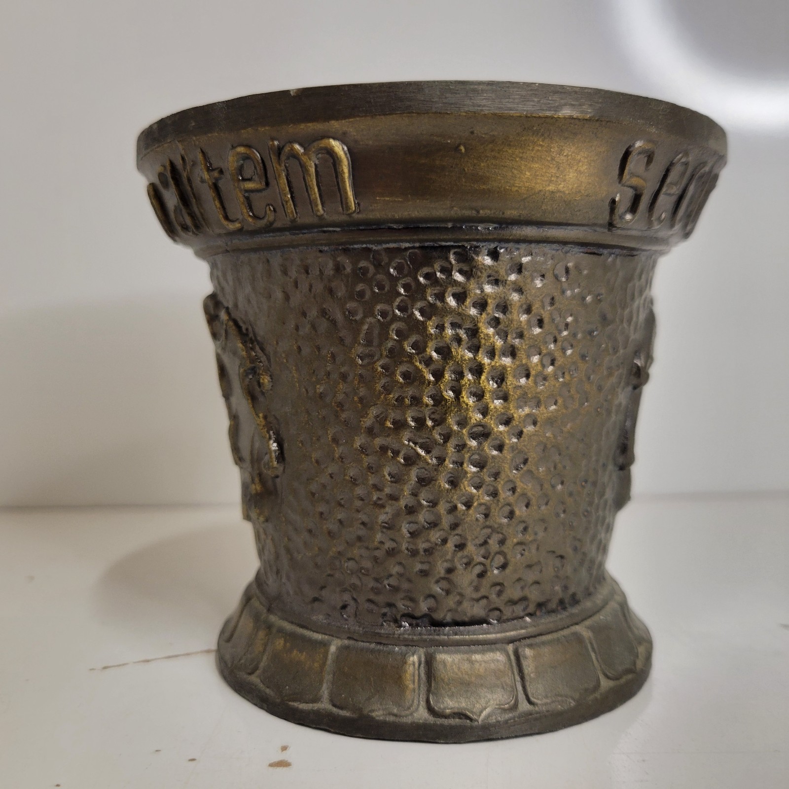 Vtg Coricidin Heavy Brass 4″ Tall Mortar & 6″ Pestle Apothecary Pharmacy Rx