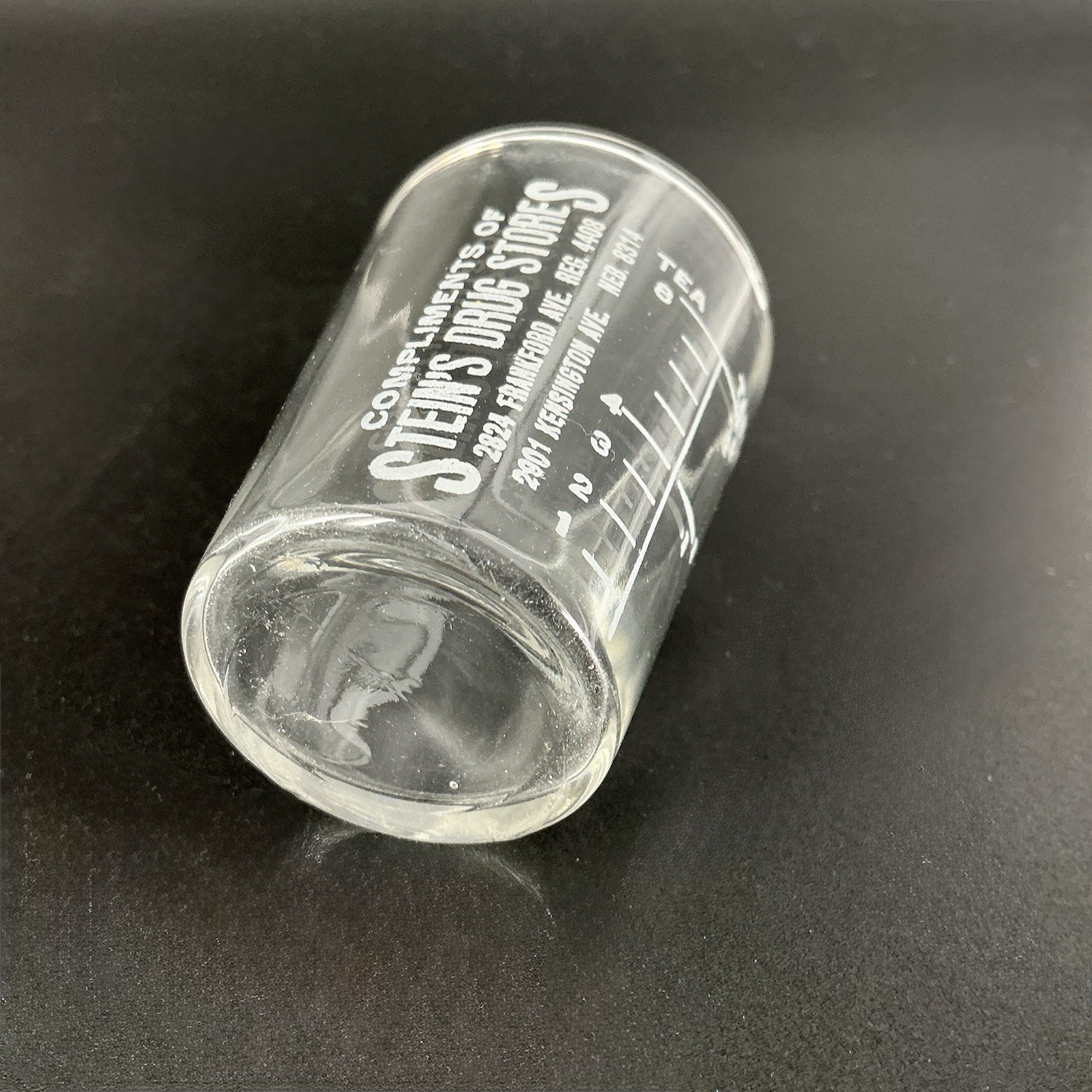 Advertising Medicine Dosing Cup Glass Stein’s Drug Stores Philadelphia PA