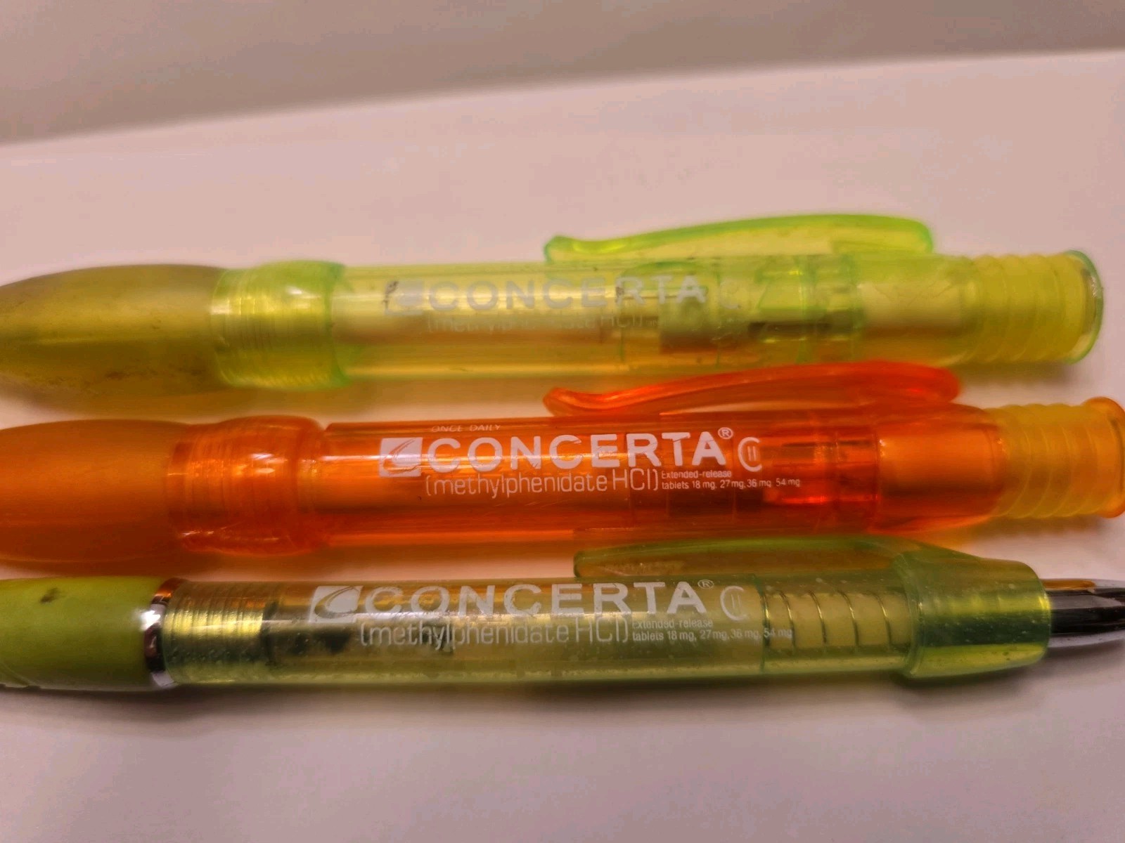 Concerta Pens Green Orange Pharmaceutical Drug Rep Promo Collectible Medical