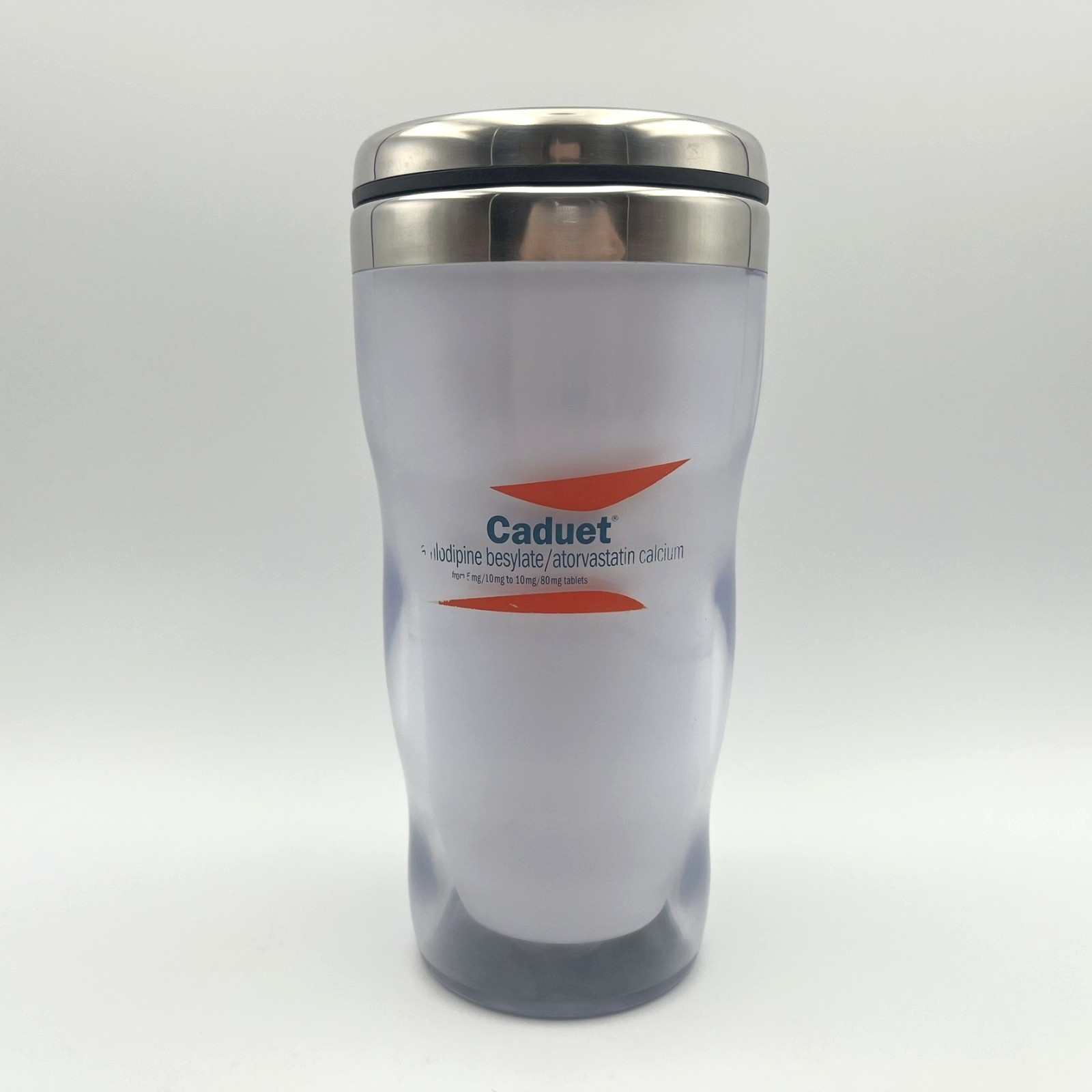 Caduet Curvy Double Wall Tumbler Travel Coffee Mug Cup Pharma Ad Marketing Promo