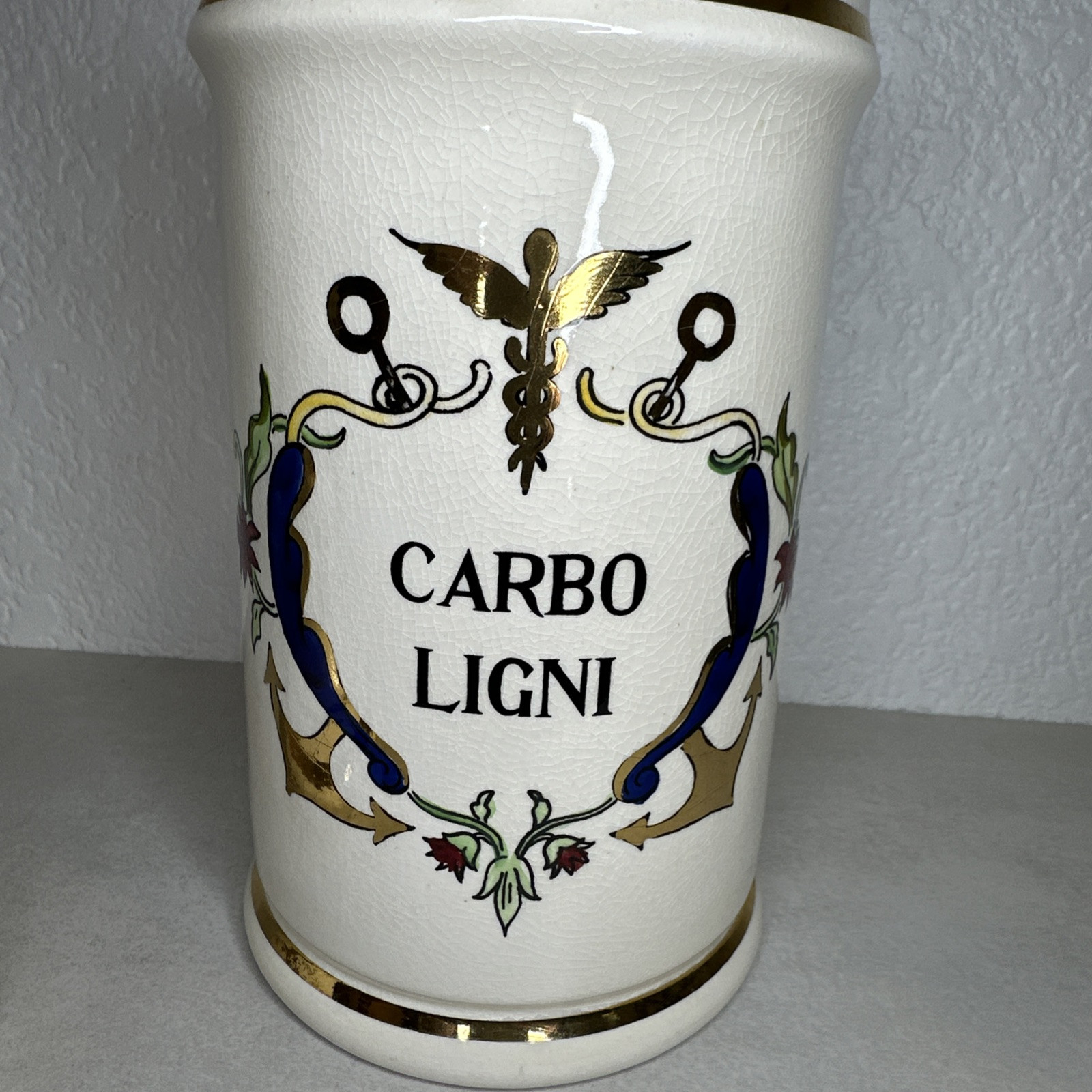 Vintage Jeanne Robinette Ceramics~Carbo Ligni Apothecary Jar, Rexall Drug Store
