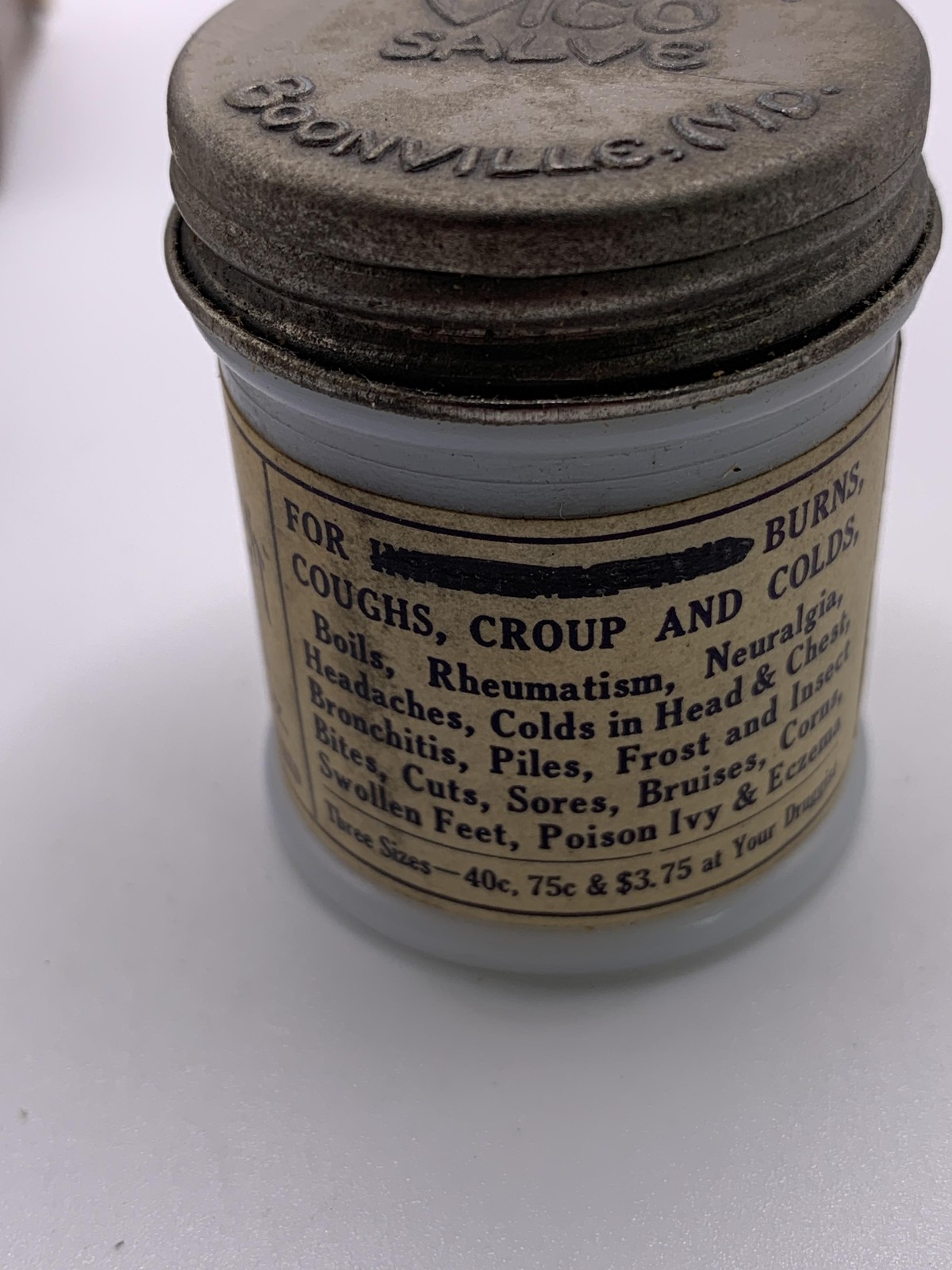 Vintage Vico Salve Ointment Jar Box And Insert Boonville MO USA Chem Co